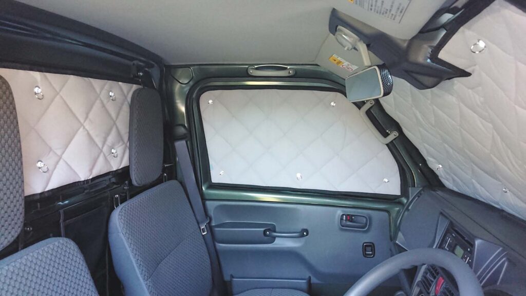 kei truck interior sunshade multi shade cabin insulation window cover installed detail