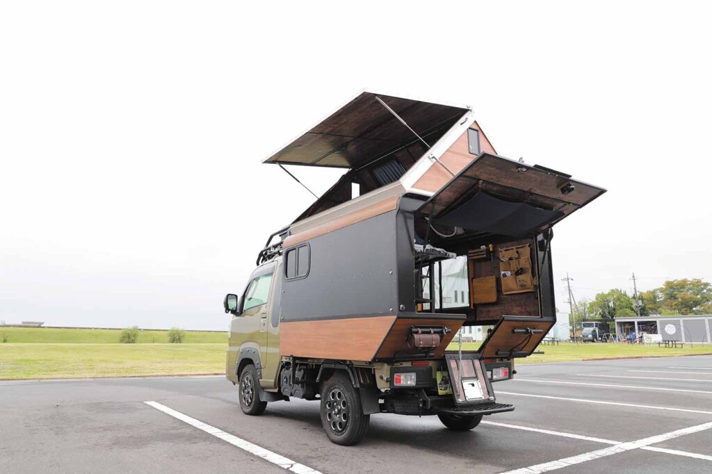 kei truck camper pop up roof open small truck camper expandable living space japan