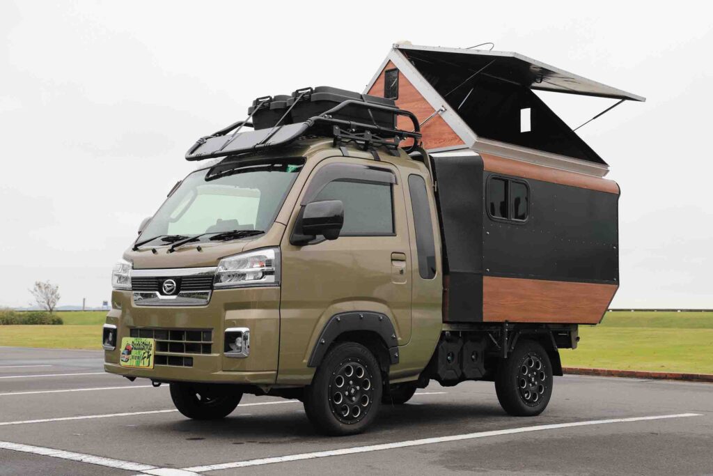 kei truck camper japan custom build mobile tiny home pop up roof outdoor setup