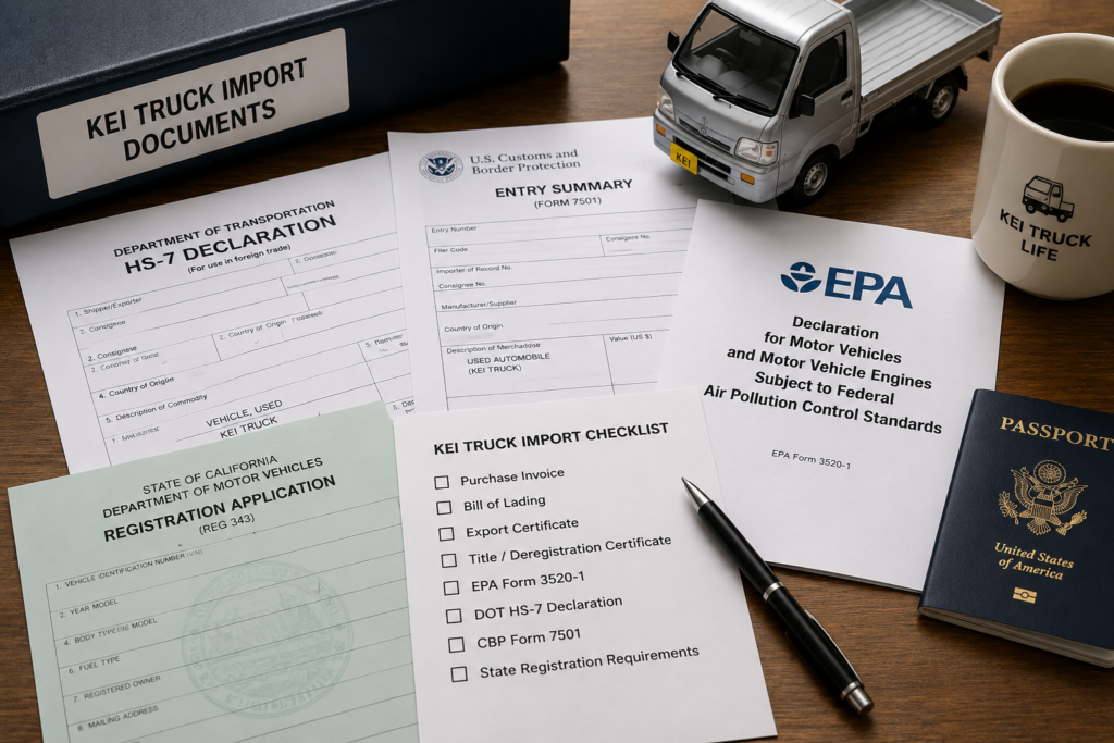 Kei truck import paperwork and customs checklist for U.S. buyers